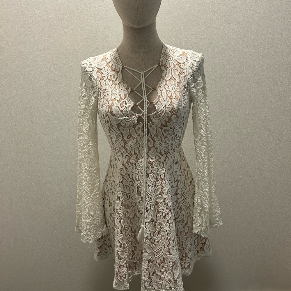 Lace-Up White Lace Dress